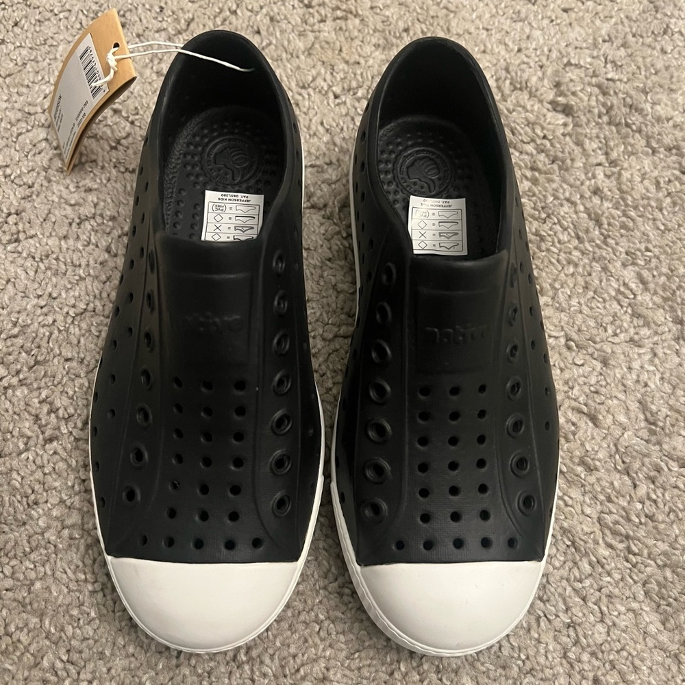 Native Kids Black Slip-On Loafers with White Toe